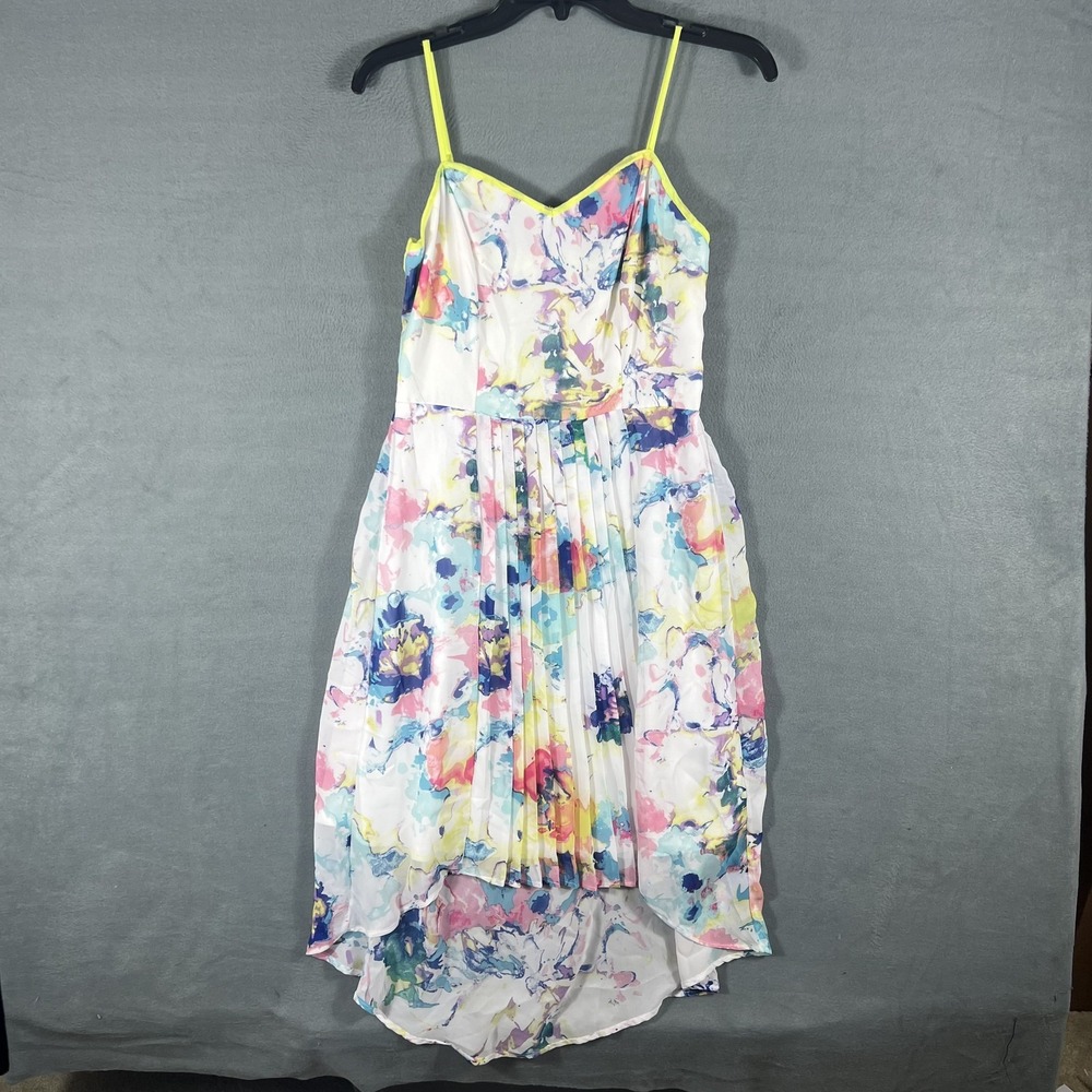 Studio Y Women's S Floral High-Low Sundress Pleated Multi-Color Spaghetti Strap